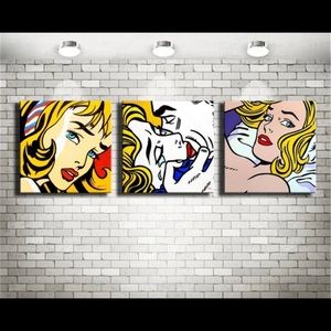 Roy Lichtenstein 3 pc Unframed Painting On Canvas